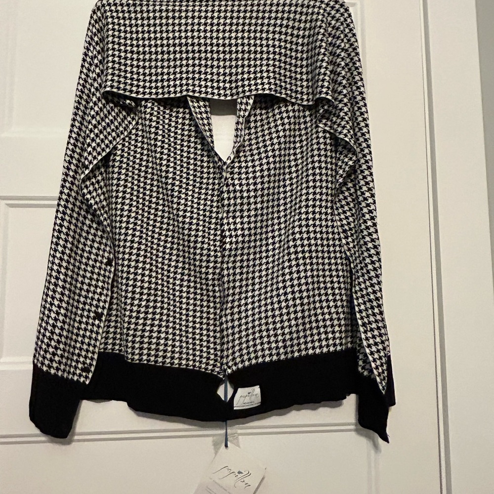 Papillon Black and White Houndstooth Shawl Cardigan Wrap Accessory One Size - Picture 7 of 9